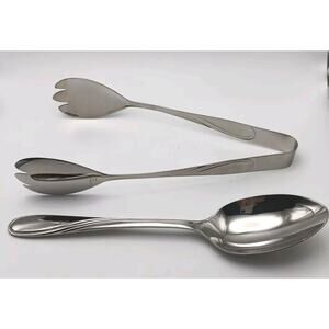 Lenox Summerville Oversized Serving Spoon & Tongs 18/10 Stainless Flatware New